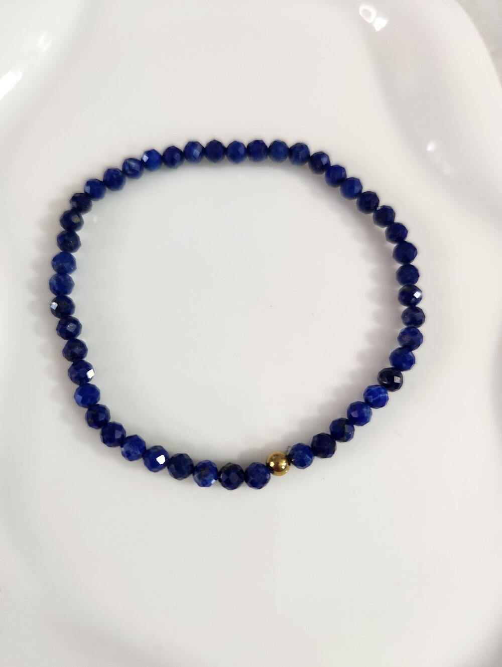 Faceted Stretchy Lapis Lazuli  Beaded Bracelet
